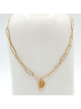 Gold filled paperclip chain and monstera leaf pendant
